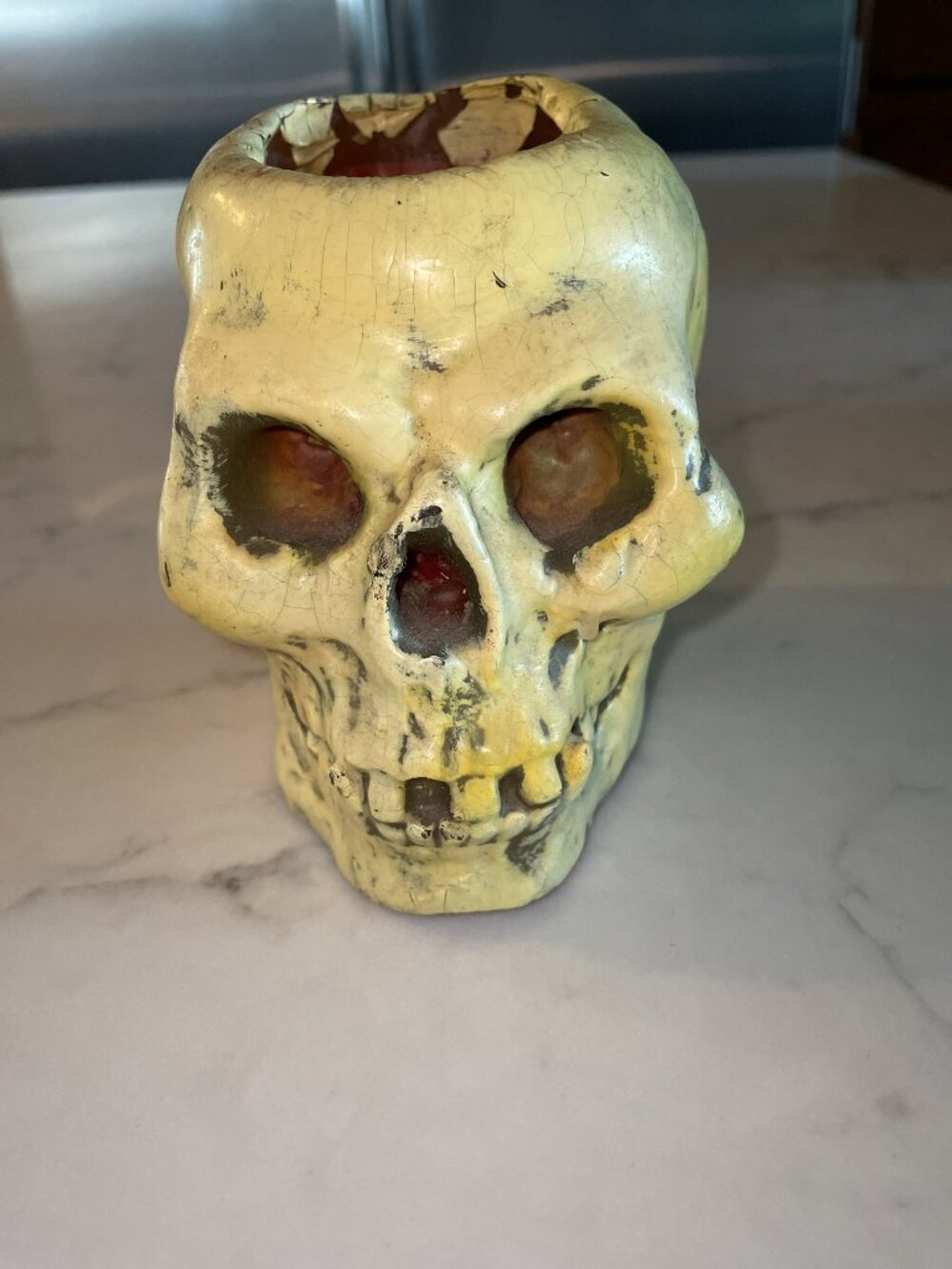 Vintage Halloween Fun World Skeleton Head Skull Bleeding Candle 1990s
